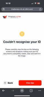 Document upload error message