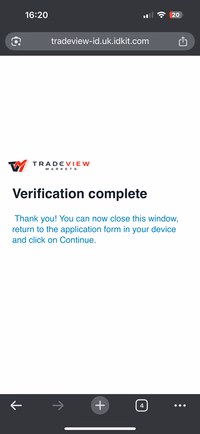 ID verification complete success message